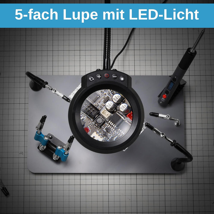 SainSmart PCB Soldering Helping Holder, 6 flexible helfende Hände, 5-fache Vergrösserungslampe mit 5