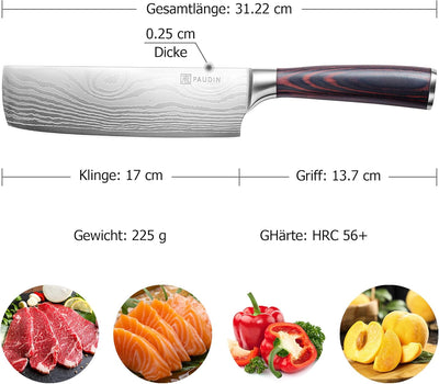 PAUDIN Japanisches messer, Klingenlänge 17cm nariki messer Hackmesser Kochmesser aus hochwertigem Ed