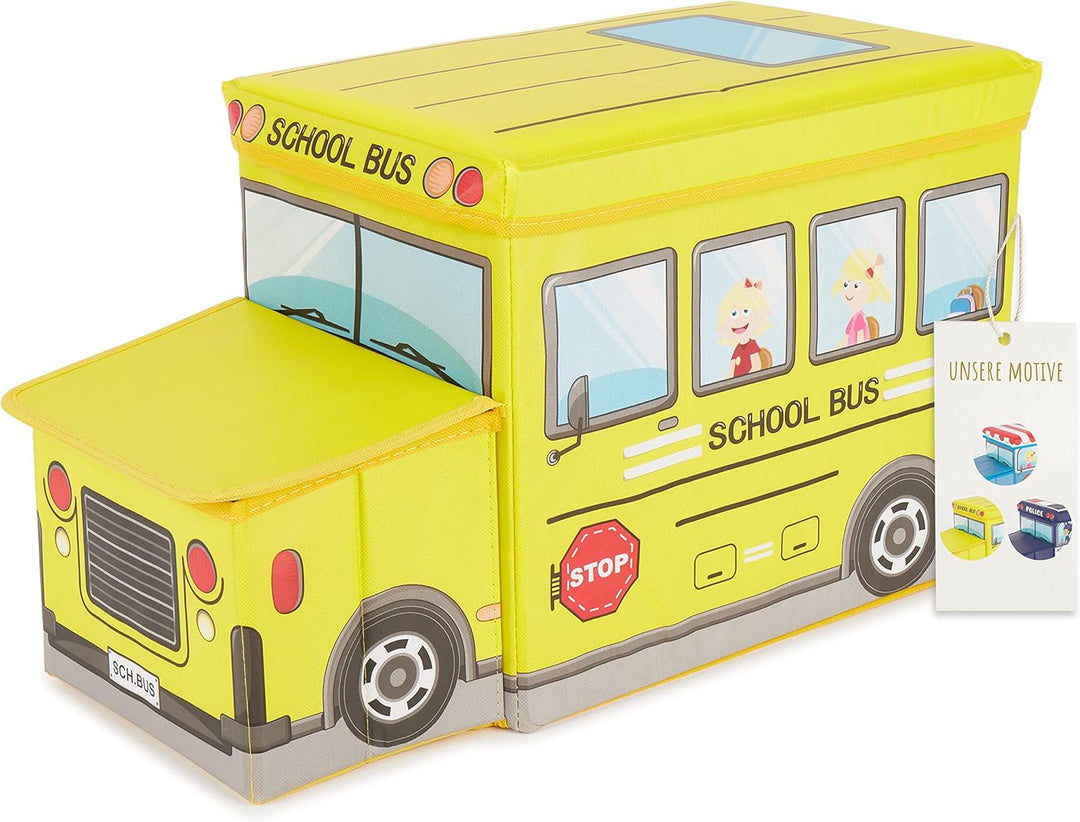 Bieco Aufbewahrungsbox mit Deckel Kinder Schulbus, faltbar, Sitzhocker mit Sitzgelegenheit, und Pols