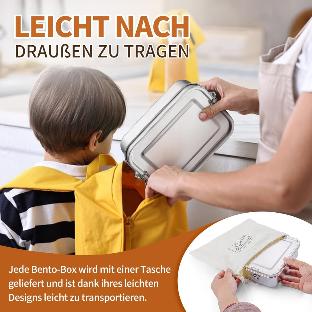 Homikit Brotdose mit Fächern, Edelstahl Bento Box Lunchbox mit Tasche, 2400ml Lunch Box für Kinder &