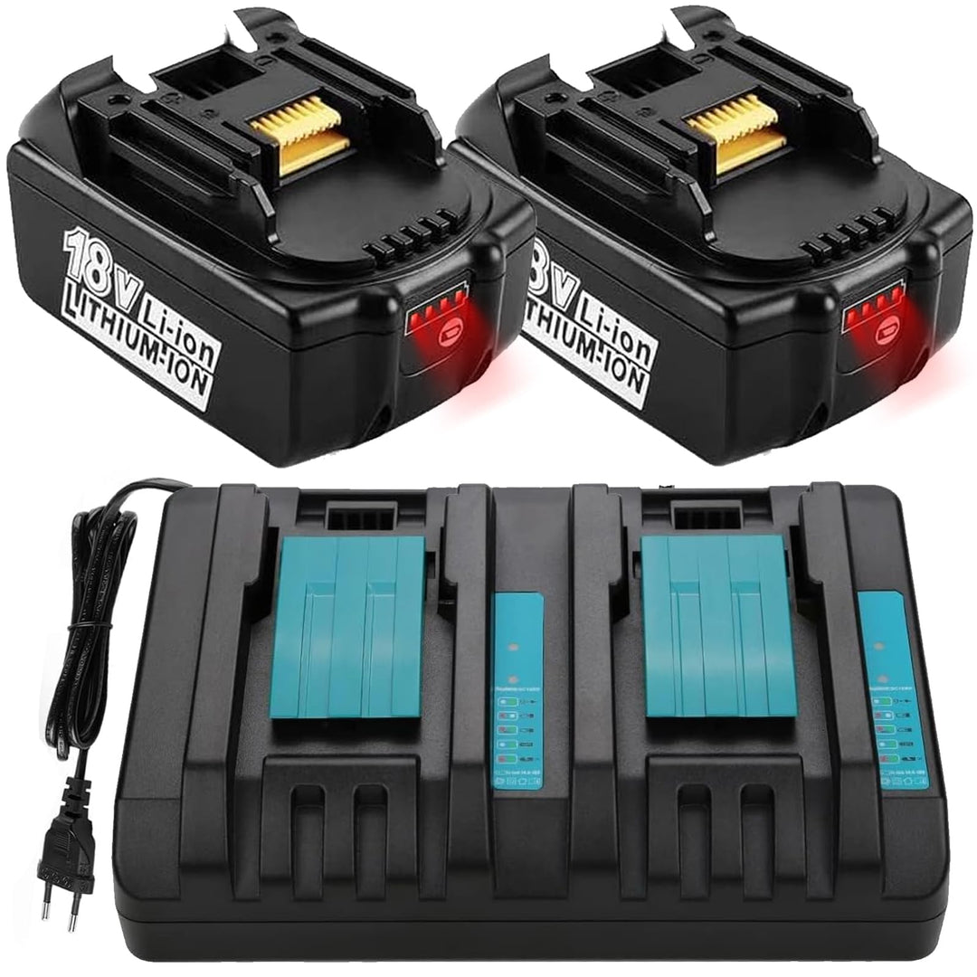 XNJTG [2 Stück] 5,0Ah 18V Akkus Ersatz für Makita 18V Akku BL1860 BL1850 BL1840 mit Dual Port Ladege
