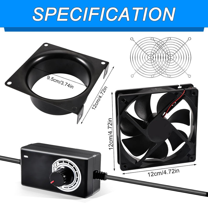 Joycabin 100mm Rohrventilator DC12V Lüfter Axiallüfter Abluftventilator mit Geschwindigkeitsregler,E