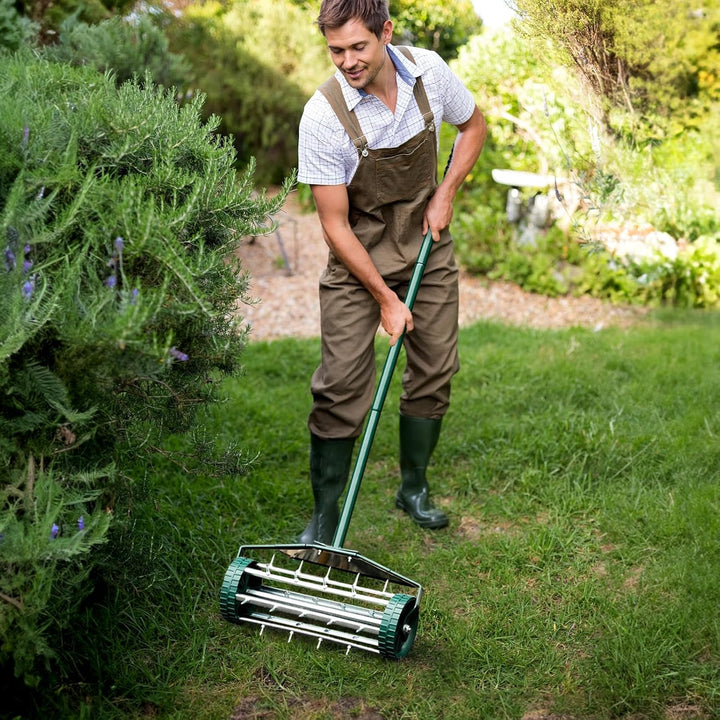 RELAX4LIFE Rasenbelüfter, Rasenlüfter aus Metall, Manueller Handvertikutierer Aerifizierer mit Spike