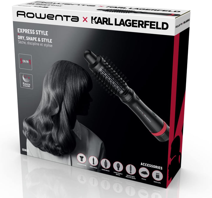 Rowenta x Karl Lagerfeld CF635L Express Style Warmluftbürste | 5-in-1 Stylingbürste | Keratin & Glow