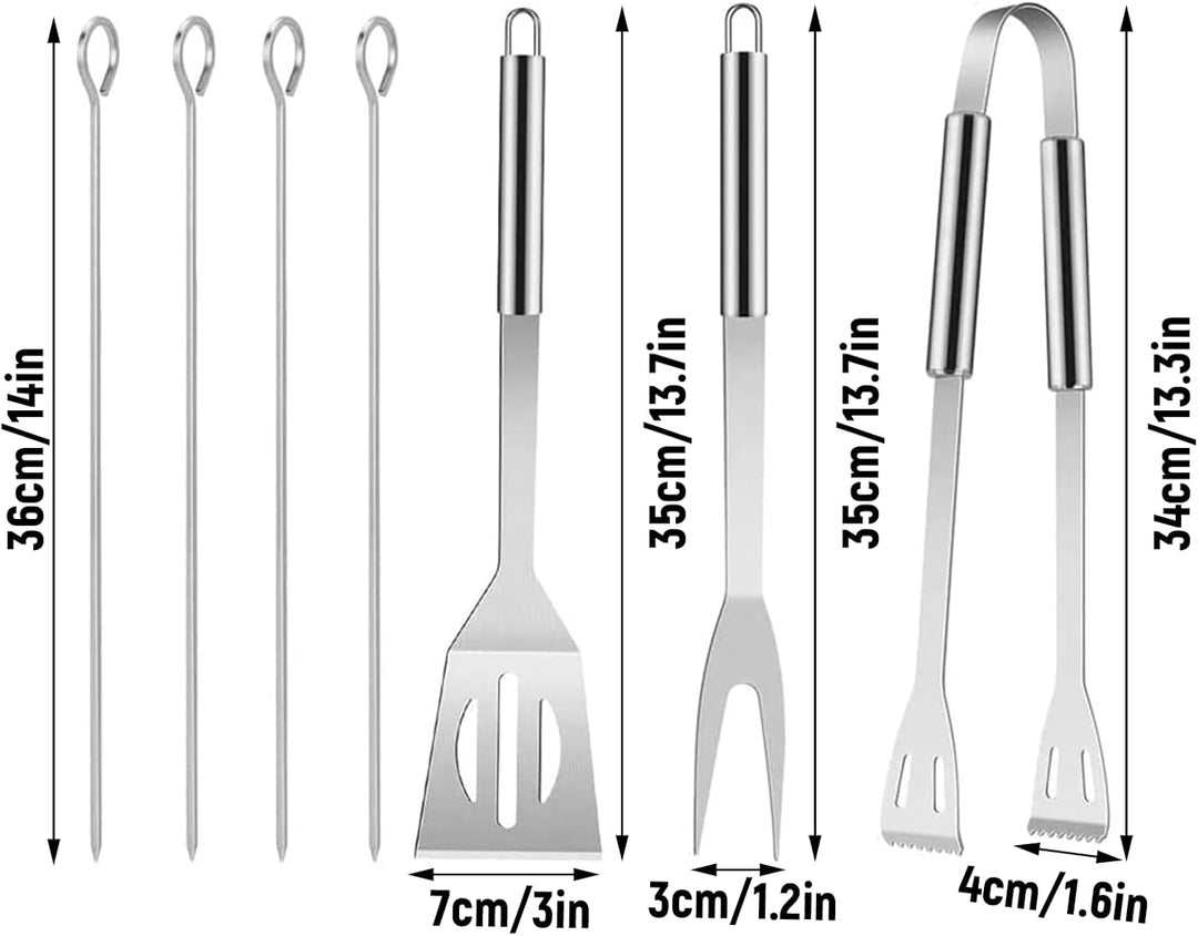 7 Stücke Grillbesteck Set Grillzubehör mit Edelstahl-BBQ-Set (Grillzange, Grillwender, Grillgabel, 4