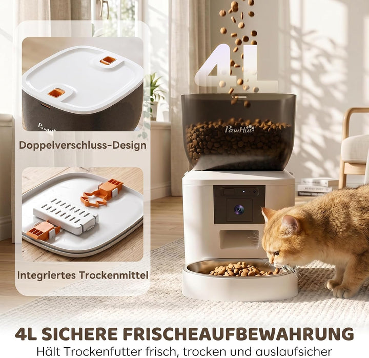 PawHut Futterautomat Katze 2,4G WiFi 4L mit Kamera für Katze und Hund | Katzenfutter Automat, App-St