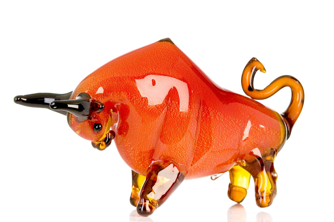 Casablanca - Skulptur Stier - aus Glas in rot orange braun schwarz H 28 cm Höhe 28 cm Rot, Höhe 28 c
