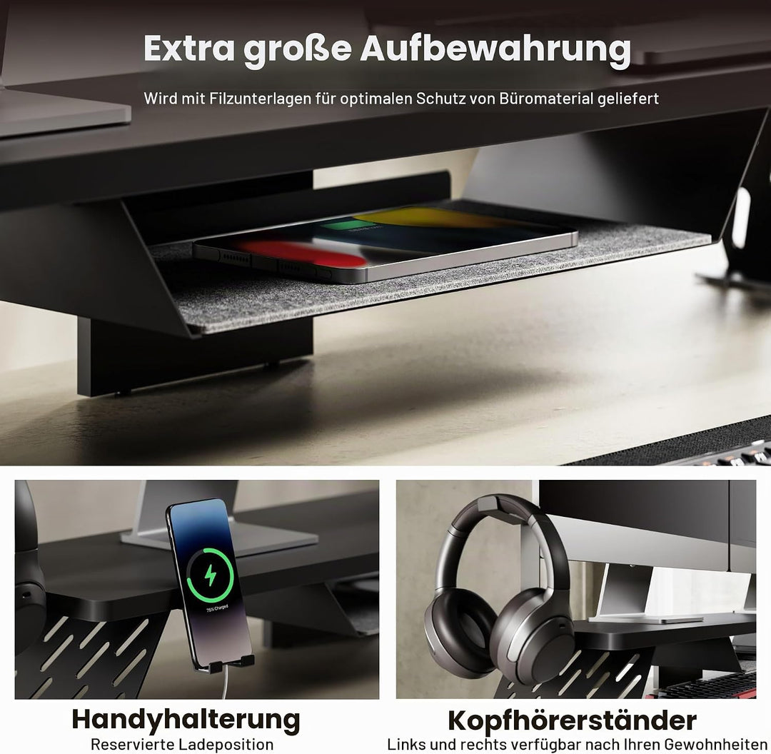 Fenge Dual Monitorständer mit Telefon Halter/Headset Halterung, 2 Etagen Gross Bildschirmständer für