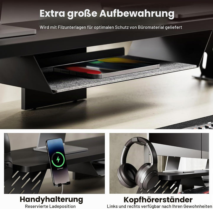 Fenge Dual Monitorständer mit Telefon Halter/Headset Halterung, 2 Etagen Gross Bildschirmständer für
