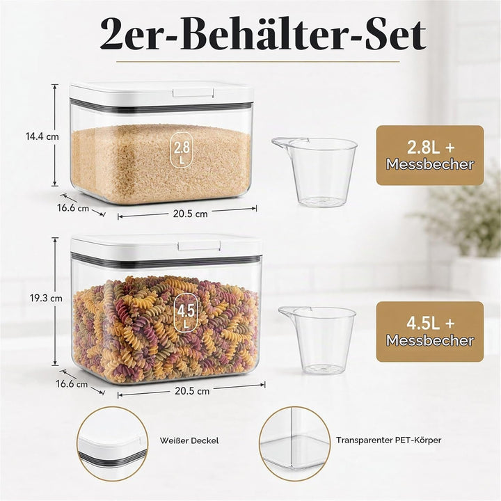 STARVAST Behälter für Mehl 4.5+2.8 Liter, Aufbewahrungsbox Küche Trockenfutter Aufbewahrung, Reis Au