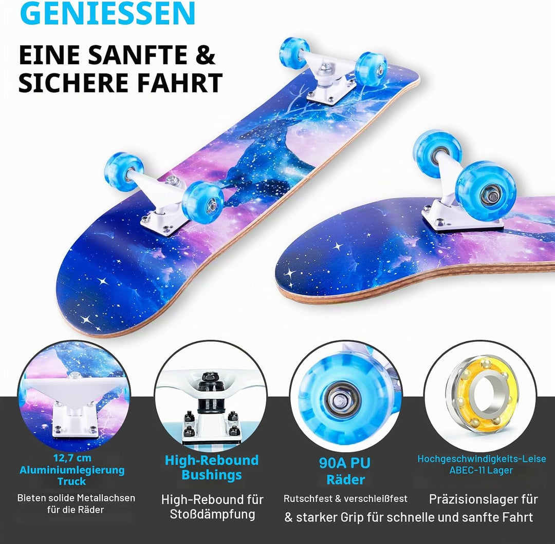 Skateboard 31 x 8 Zoll komplette Cruiser Skateboard für Anfänger,8-lagiger Ahornholz ABEC-11 Kugella