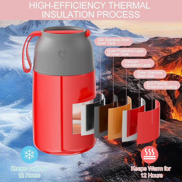 Thermobehälter für Essen 650ml, Lunchbox, Edelstahl Warmhaltebehälter mit Löffel, Thermobecher Essen