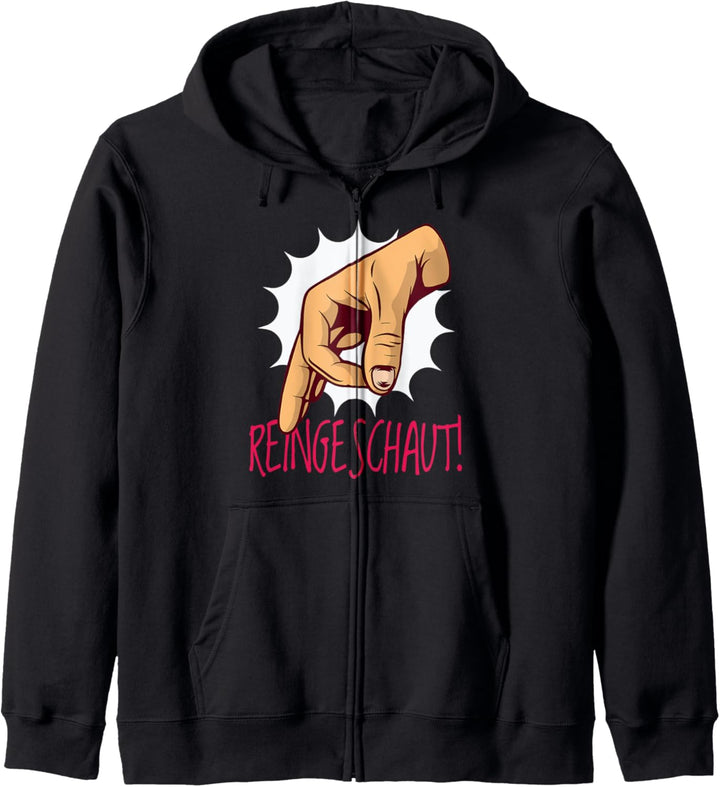 Reingeschaut! Reingeguckt! Hand Kreis Loch Geste Kapuzenjacke