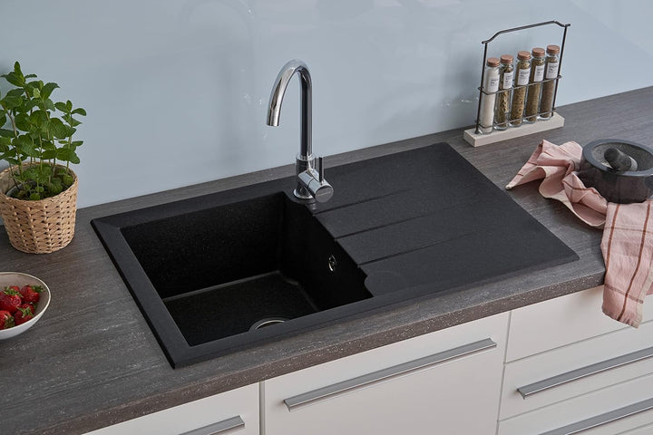 respekta Spüle Granitverbundspüle Granitspüle Einbauspüle 81 x 50 cm schwarz, 81 x 50 cm Schwarz