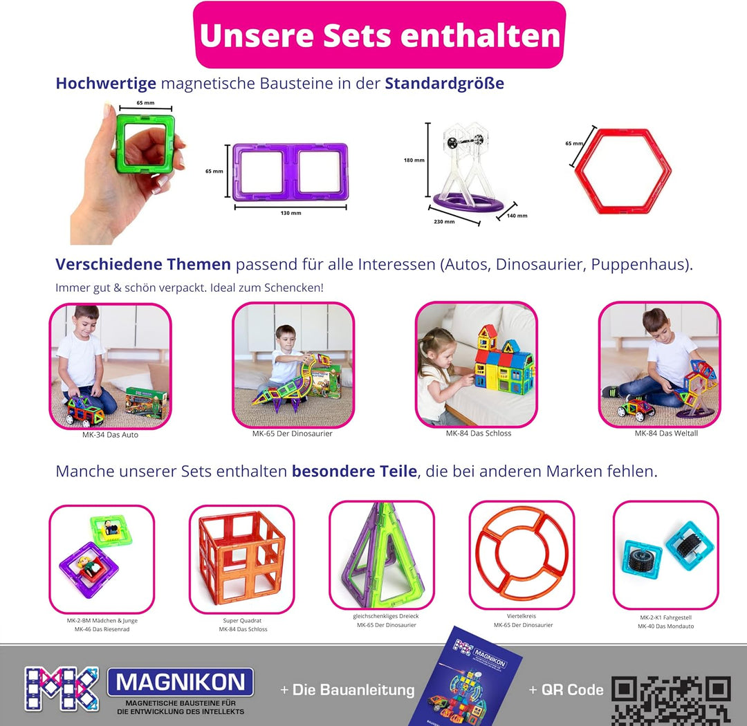 MAGNIKON Magnetische Bausteine MK-14 Der Start, 14 Teile, Standardgrösse, Bauklötze, Magnete Kinder,