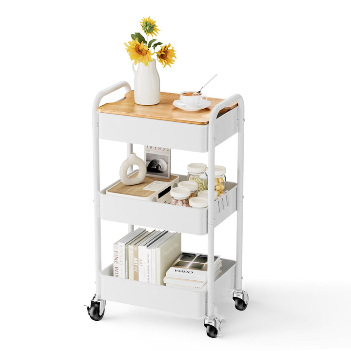 3-Tier Rollwagen mit Tischplatte, Servierwagen, rollender Allzweckwagen aus Metall, Regal auf Rädern