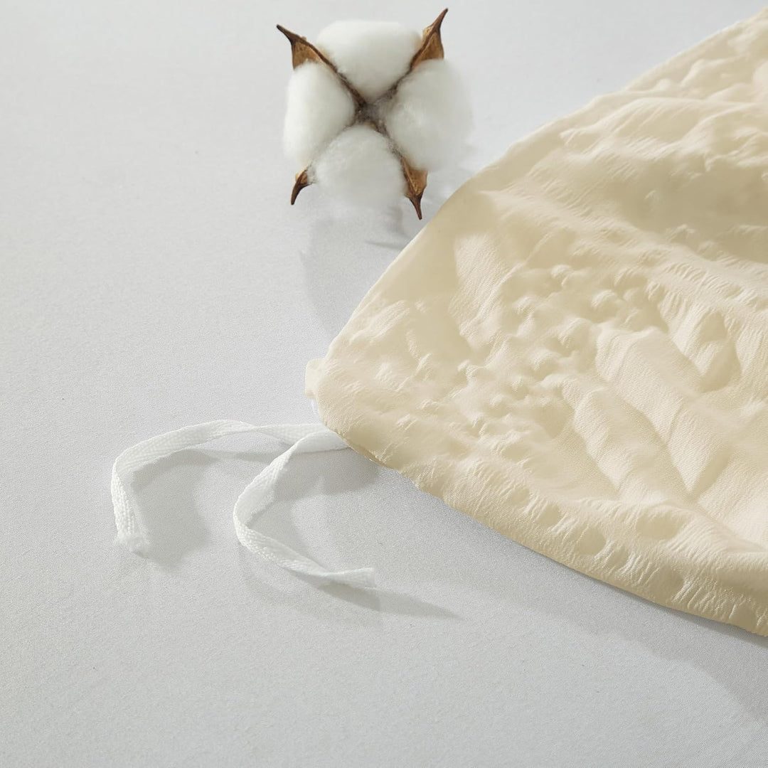 Seersucker Bettwäsche 135x200 4teilig Beige Gelb Kariert Bettwäsche Seersucker Sommer Weich Flauschi
