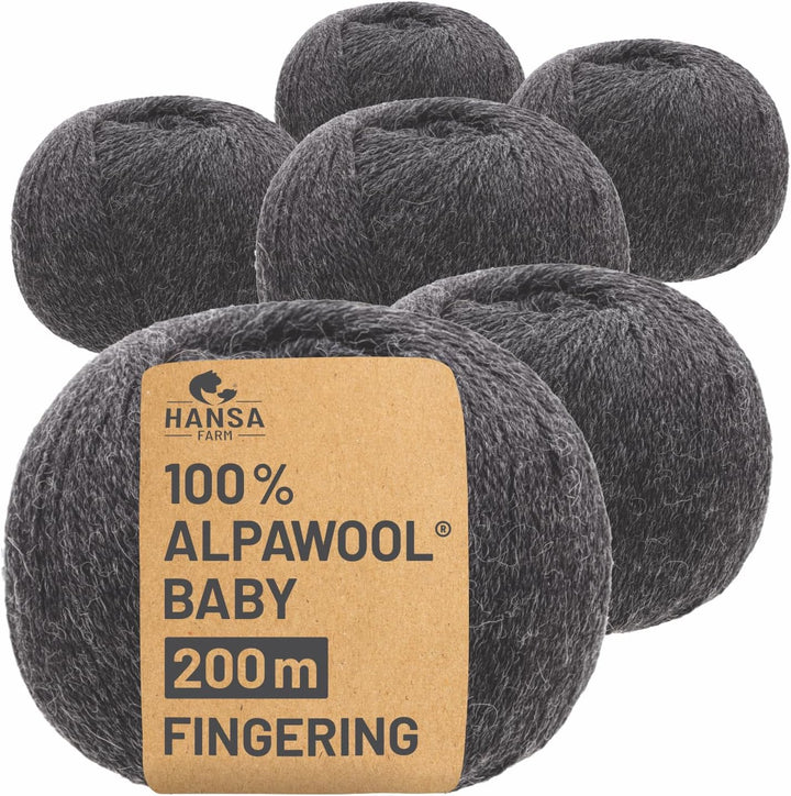 HANSA-FARM | 100% Baby Alpakawolle in 50+ Farben (kratzfrei) - 300g Set (6 x 50g) - weiche Alpaka Wo