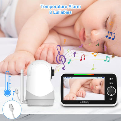 HelloBaby Monitor mit Kamera und Audio, 12,7 cm (5 Zoll) grosser Bildschirm mit 3500 mAh Akku, Ferns