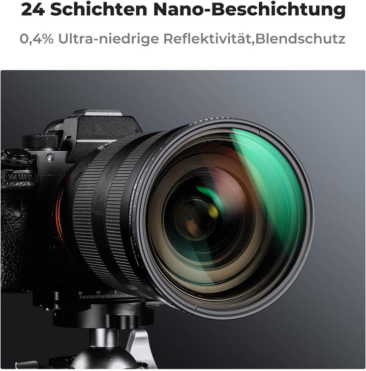 K&F CONCEPT Variabler ND Filter 62mm ND3-ND1000 Graufilter (1.5-10 Blendenstufen) （Nano-Dazzle）, 62m