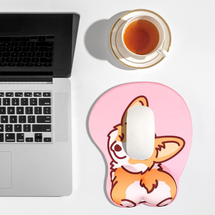 AOKSUNOVA 3D Mauspad mit Gelkissen Ergonomisches Mousepad mit Handauflage niedliche Corgi Motiv Hand
