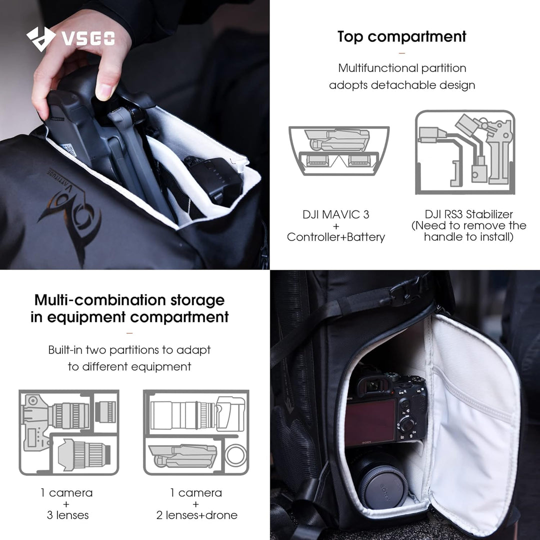 VSGO Kamerarucksack 16L Professionelle DSLR/SLR Fototasche Kompatibel für Sony Canon Nikon Kamera, D