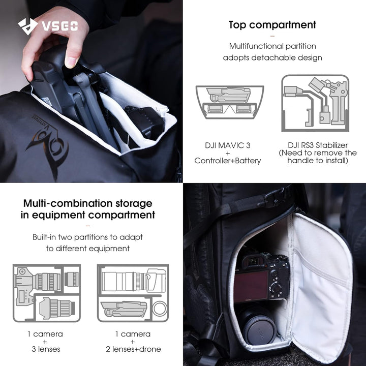 VSGO Kamerarucksack 16L Professionelle DSLR/SLR Fototasche Kompatibel für Sony Canon Nikon Kamera, D
