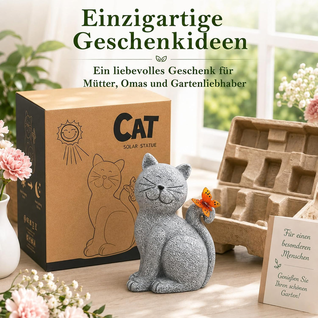 Yeomoo Katzen Figuren mit Solar Schmetterling Deko Wohnzimmer Gartendeko für draussen: Lustig katze