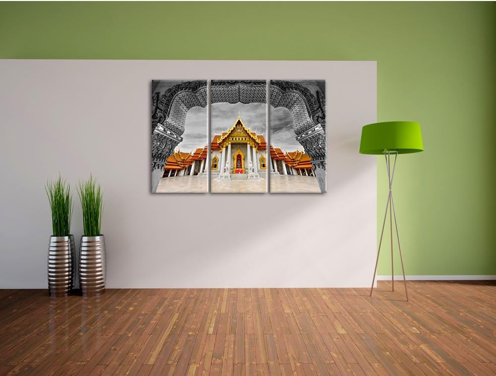 Pixxprint Marmortempel von Bangkok als Leinwandbild/Grösse: 3 Teilig (120x80) cm/Wandbild/Kunstdruck