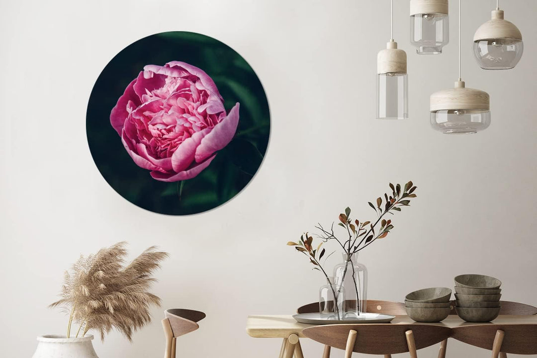 MuchoWow Wandbild Rund Wanddeko Deko Wohnzimmer Bilder 90x90 cm Blumen - Rosa - Rosen, 90x90 cm