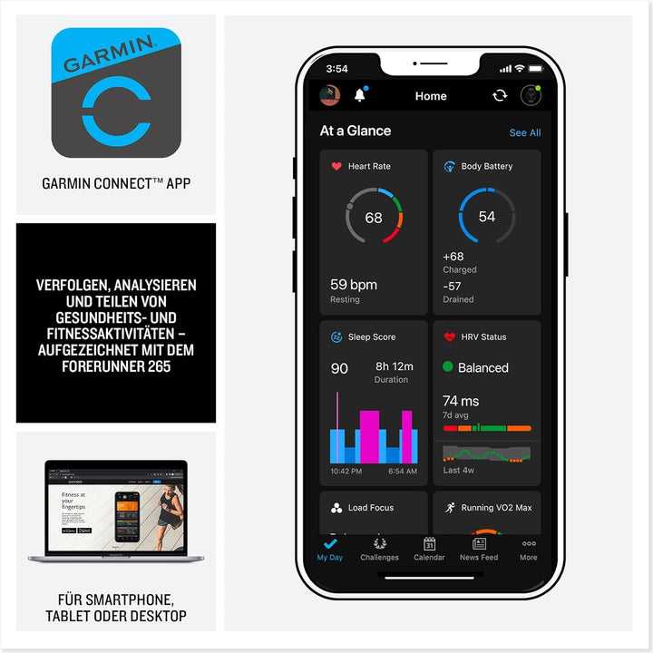 Garmin Forerunner 265 Running Smartwatch für Unisex, 46 mm Grösse, Aqua/Schwarz