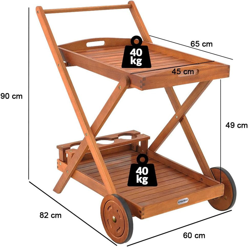 Casaria Servierwagen mit Rollen FSC®- zertifiziertes Akazien Holz 2 Ebenen Tablett Flaschenhalter Kü