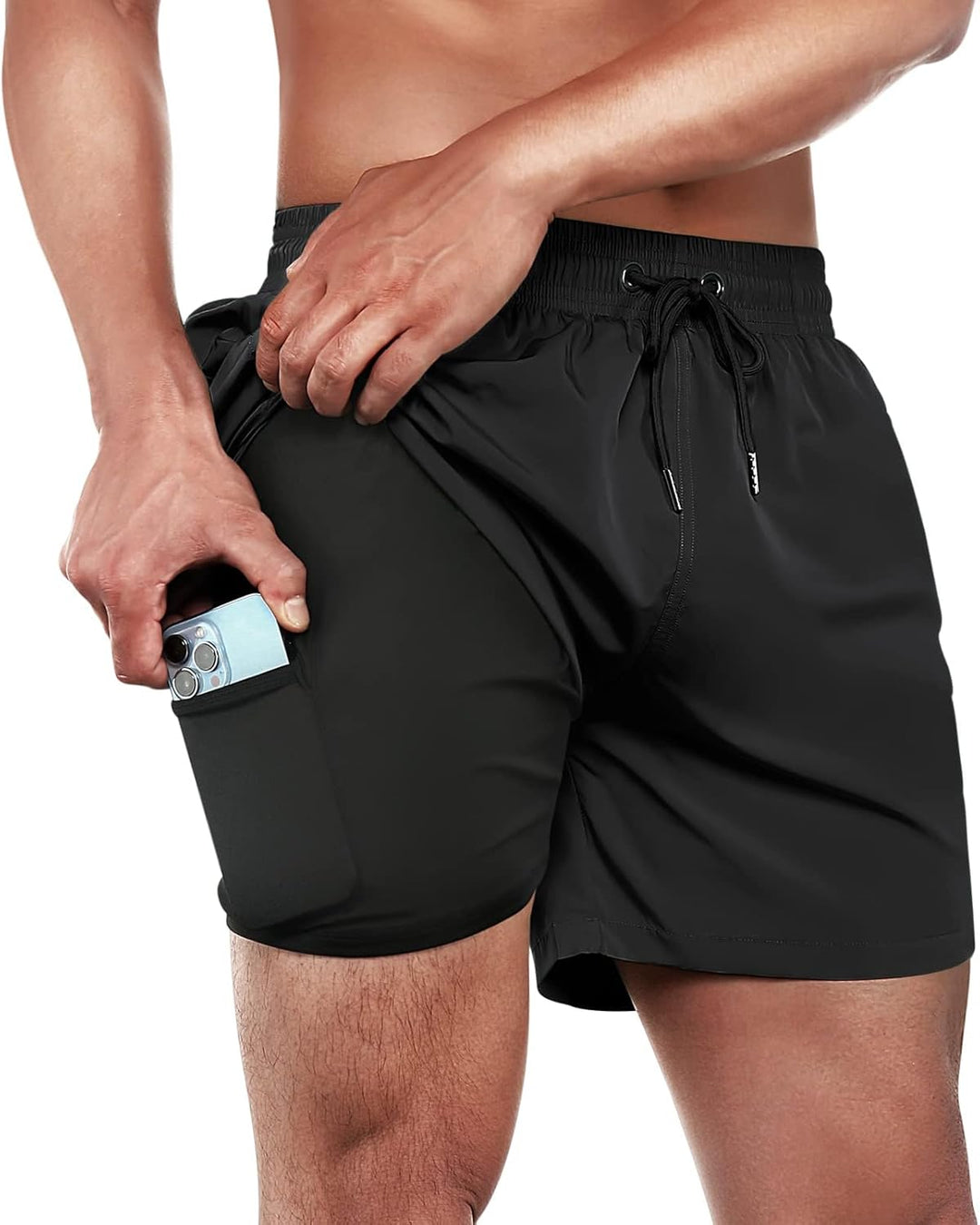 ineepor Badehose Herren mit Kompression Badehose mit innenhose Board Shorts 2 in 1 Reissverschlussta