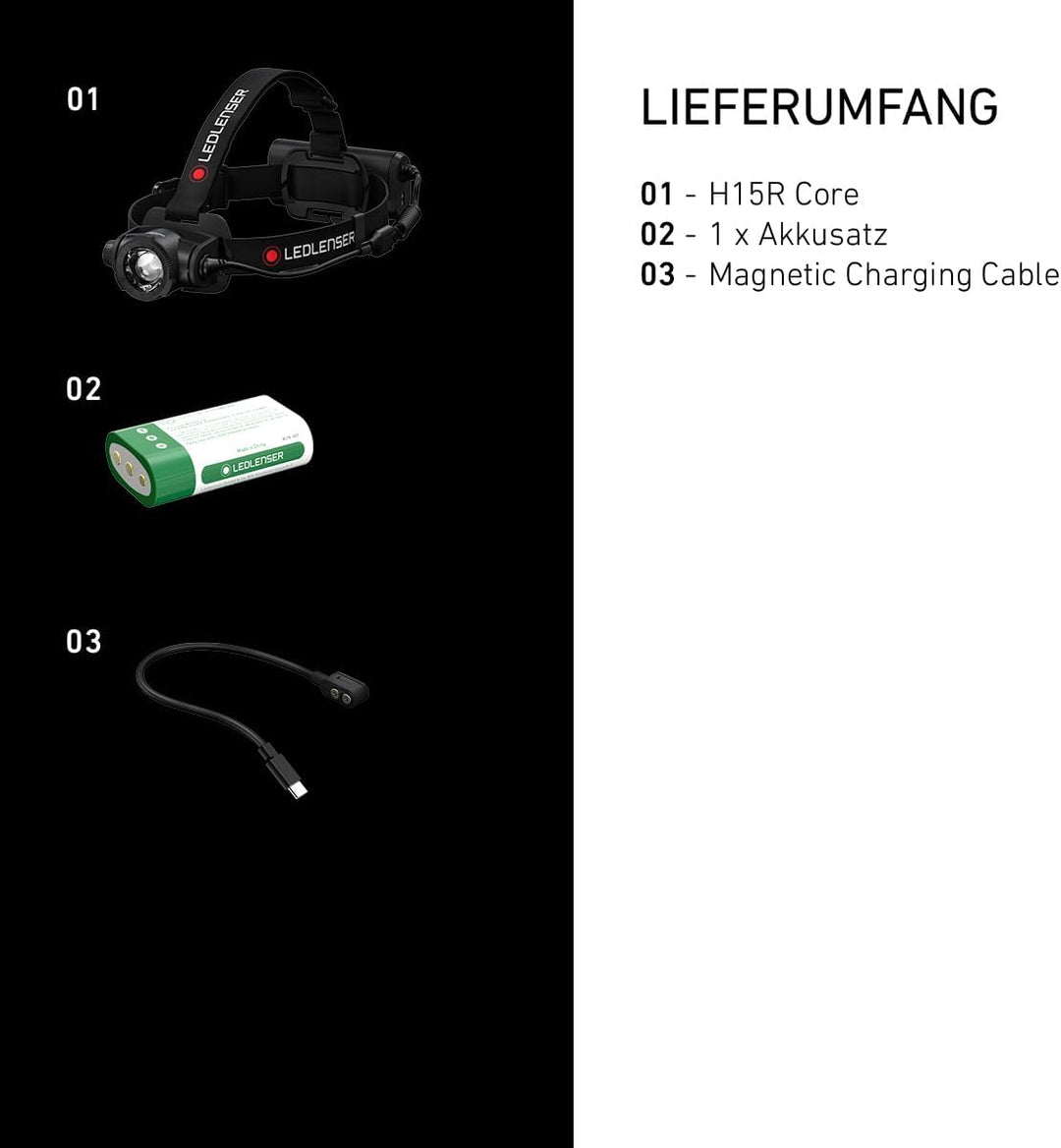 Ledlenser H15R Core Stirnlampe LED, 2500 Lumen, aufladbar mit Lithium Akku, wasserdicht IP67, fokuss