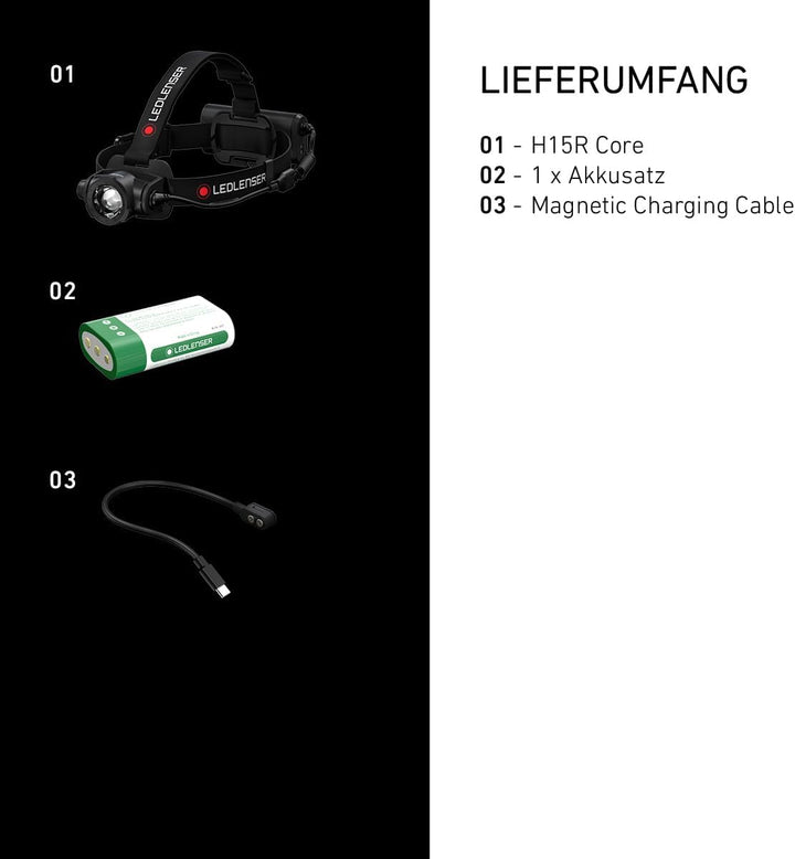 Ledlenser H15R Core Stirnlampe LED, 2500 Lumen, aufladbar mit Lithium Akku, wasserdicht IP67, fokuss