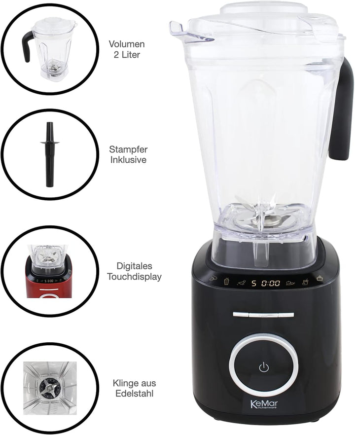 KeMar Standmixer, Hochleistungsmixer, Mixer (1500W, 2 Liter) + GRATIS Bambus Trinkhalme - mit Touch