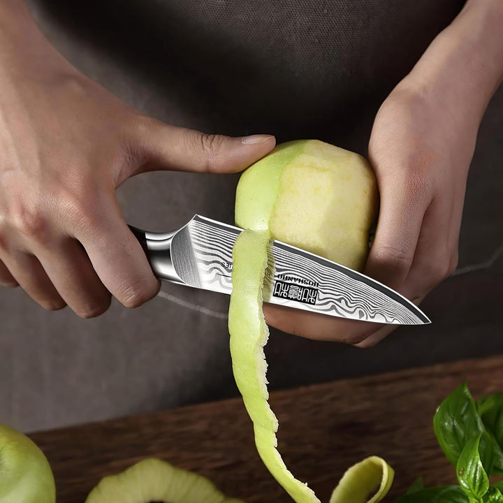 HOSHANHO Schälmesser 9,5 cm, Kleine Küchenmesser aus Geschmiedetem Kohlenstoffstahl, Rasiermessersch