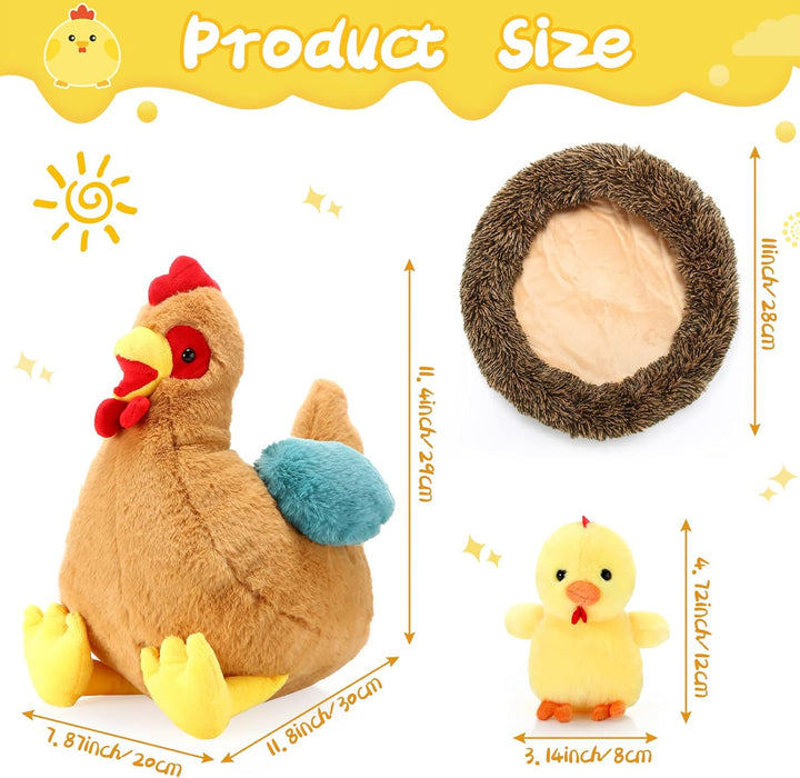 Skylety 25 cm Plüsch Ei Huhn mit Bauch mit Reissverschluss Hühnernest und Klein Baby Küken Stofftier