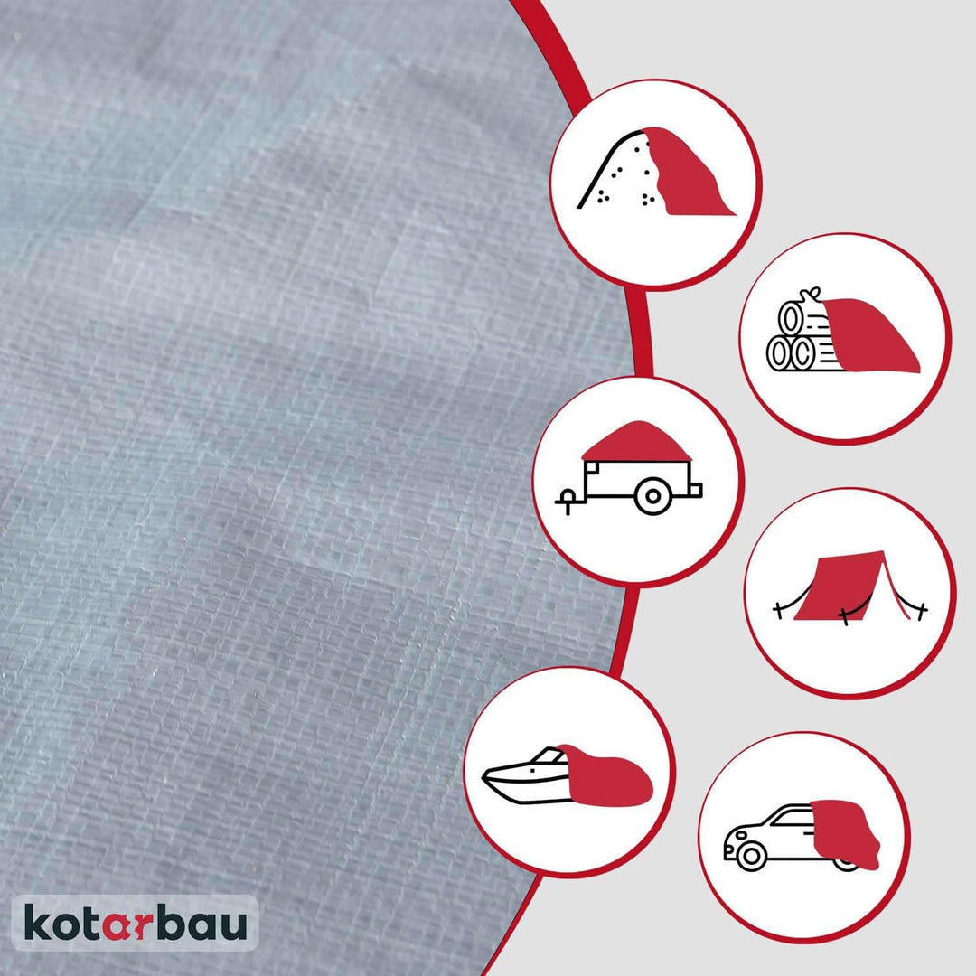 KOTARBAU® Gewebeplane 6x12 m Silber 200g/m2 Abdeckplane Verstärkten Ösen Schutzplane Bauplane Kordel