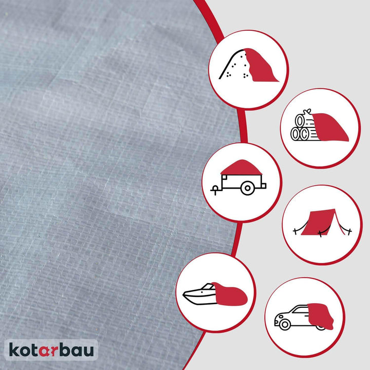 KOTARBAU® Gewebeplane 6x12 m Silber 200g/m2 Abdeckplane Verstärkten Ösen Schutzplane Bauplane Kordel