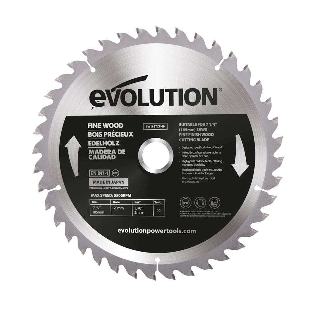 Evolution FW185TCT-40 - 185 mm feines Holzsägeblatt - Hartmetallbestücktes Sägeblatt mit 40 Zähnen l