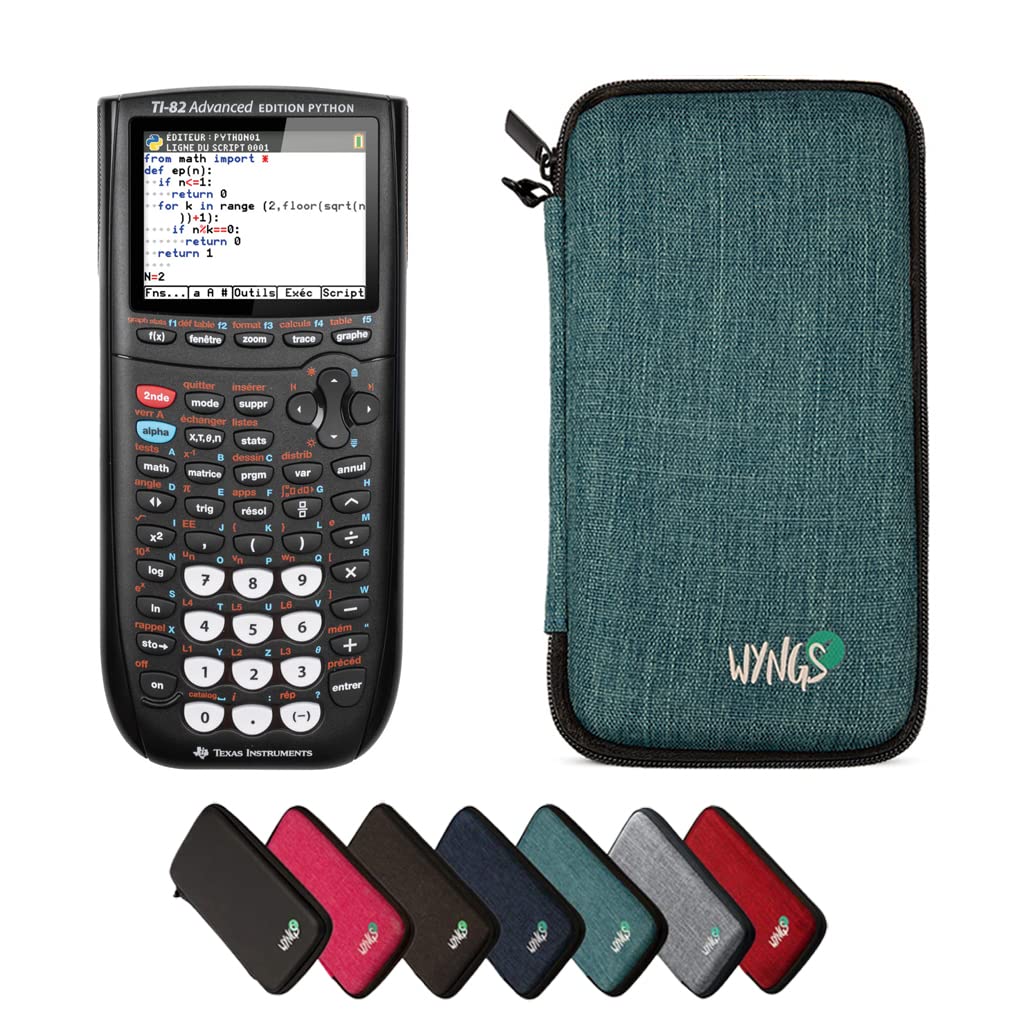 CALCUSO Sparpaket: TI-82 Advanced Python Edition Grafikrechner + WYNGS Schutztasche türkis + Erweite