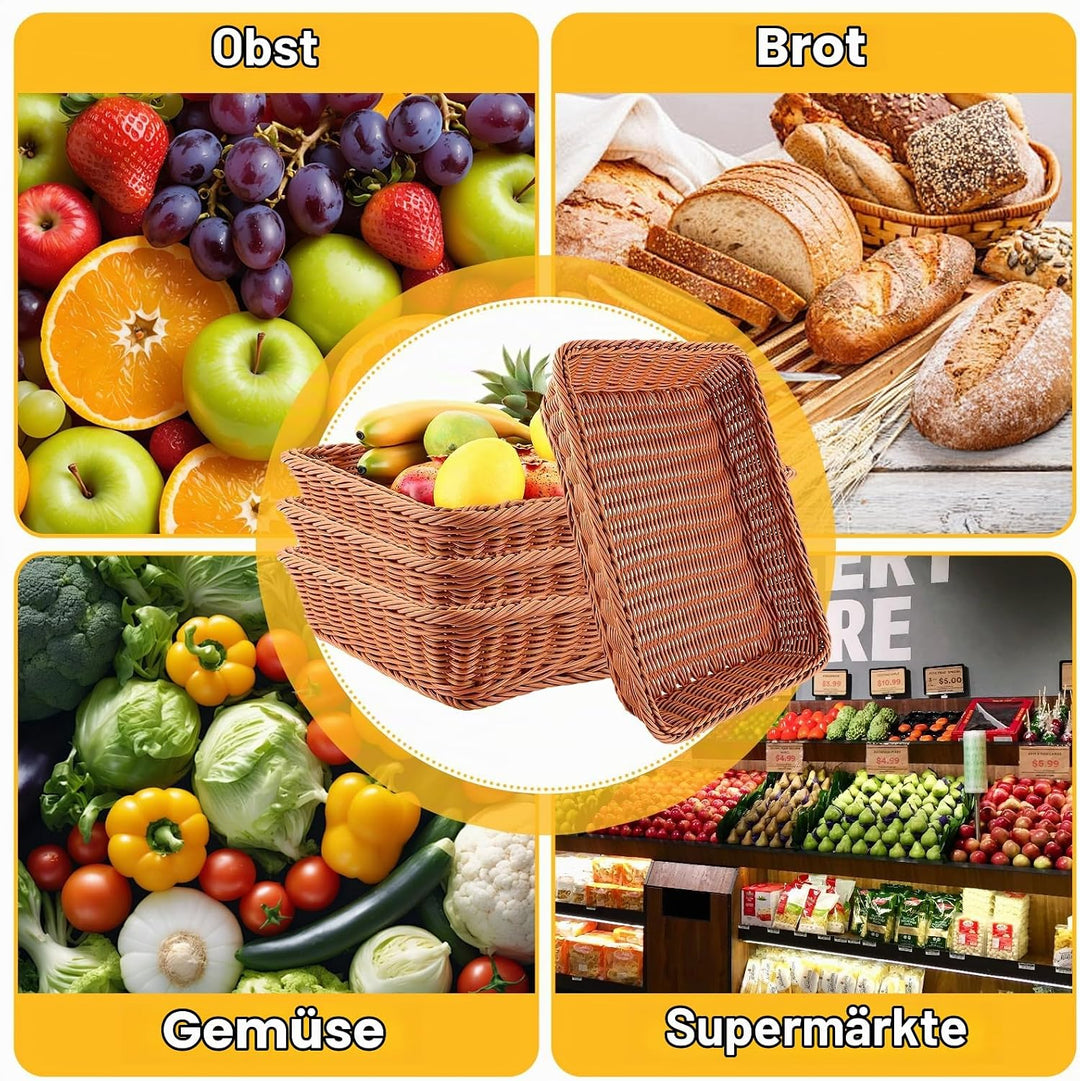 DAJAVE 4er Set Brötchenkorb 40x30x 8 cm Brotkörbchen Brotkorb Geflochten Wicker Basket Rattan Korb W