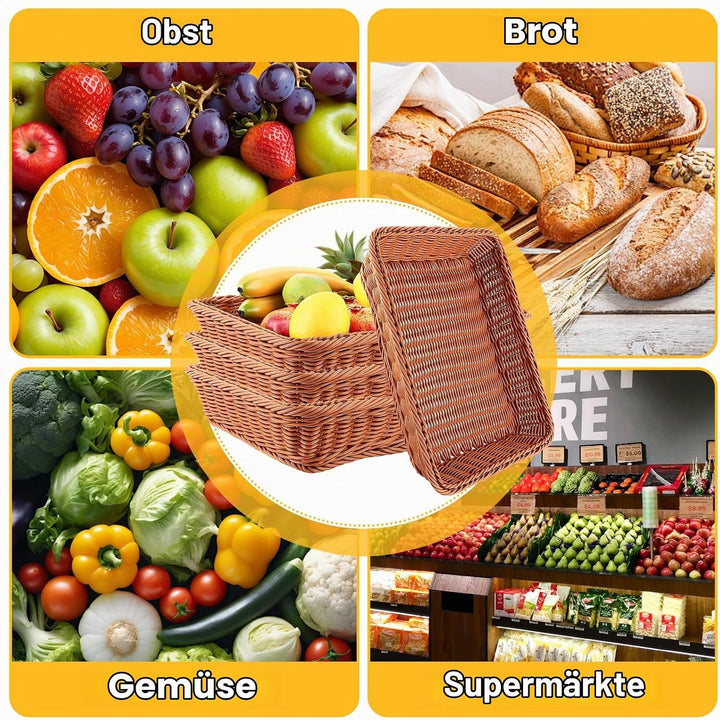 DAJAVE 4er Set Brötchenkorb 40x30x 8 cm Brotkörbchen Brotkorb Geflochten Wicker Basket Rattan Korb W