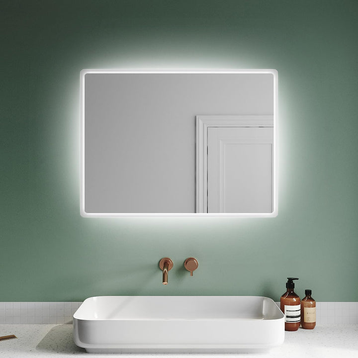SUNXURY Badspiegel mit Beleuchtung 60 x 80cm WandSchalter Lichtspiegel Horizontale und vertikale Auf