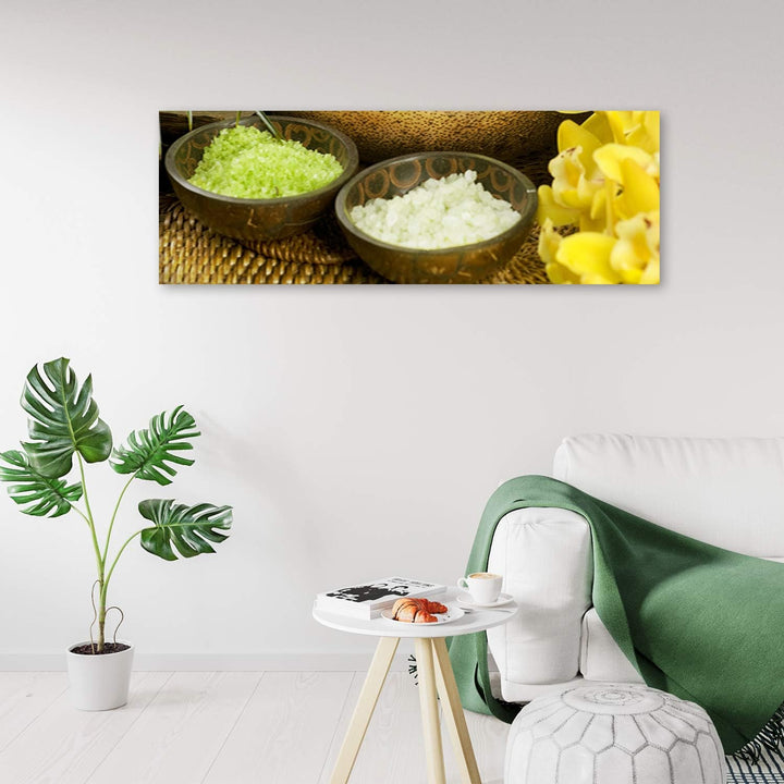 Feeby Bild auf Leinwand Spa Kunstdruck modern für Wohnzimmer Gelb 120x40 cm Leinwandbild 120x40 cm G