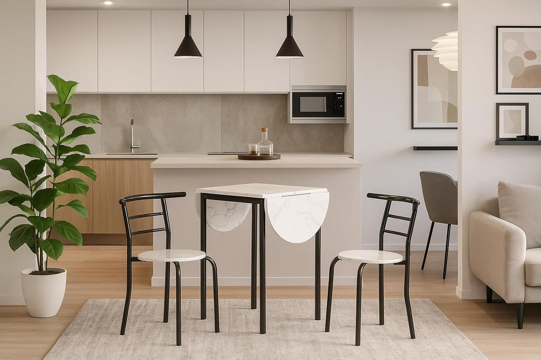 MOMMA HOME Set ausziehbarer Küchentisch mit 2 Stühlen, Esstisch, zusammenklappbar und klappbar, ausz