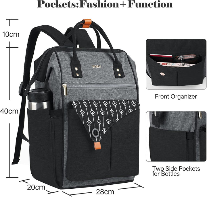 Rucksack Damen, 15,6 Zoll Laptop Rucksack mit USB Ladeanschluss, Schulrucksack Mädchen, Wasserdichte