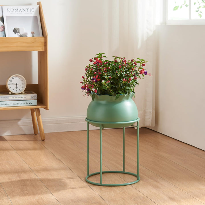 [en.casa] Blumenständer Assen Pflanzenständer mit Blumentopf Metall Grün Pflanzenregal 38 x 23,5 cm