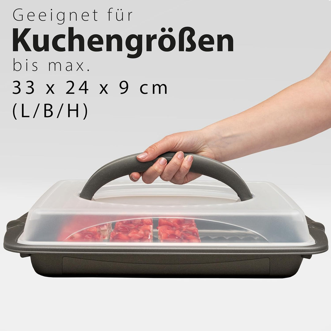 Hausfelder Kuchen Transportbox rechteckig mit Deckel, Kuchentransportbox für Blechkuchen, Kuchenbehä